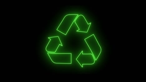 icono de reciclaje de neón brillante en fondo negro. animación 4k.