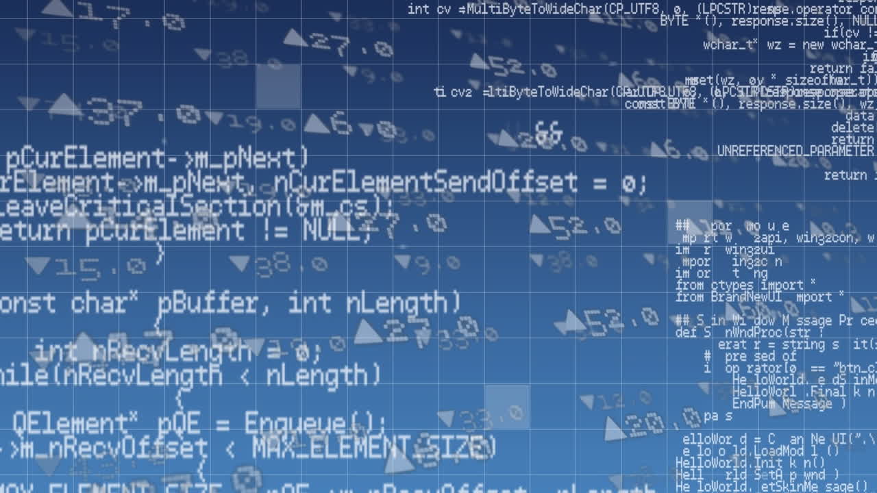 Stock market data processing over grid network against blue background