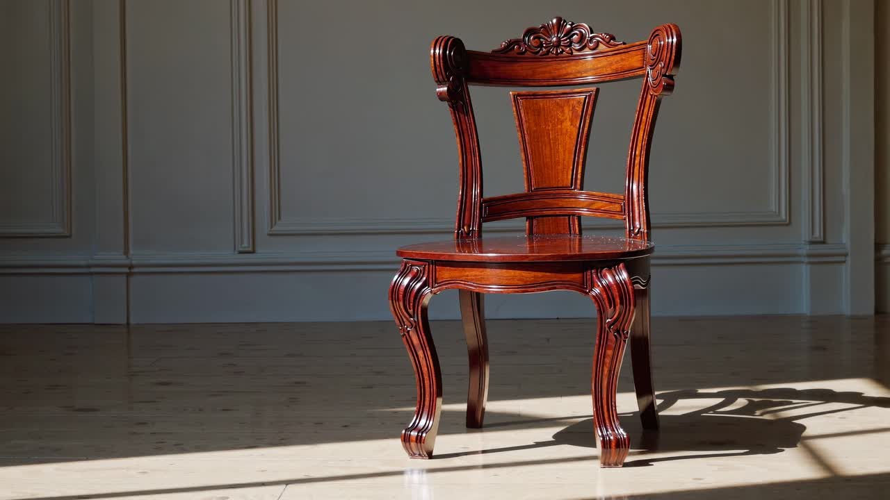 A vintage wooden chair in soft sunlight, captured at a low angle