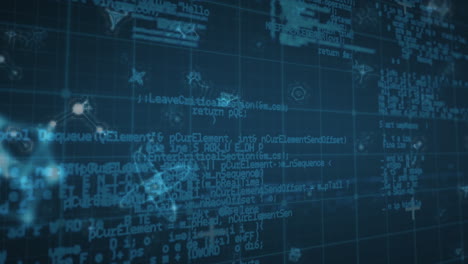 animación del procesamiento de datos sobre fórmulas químicas y moléculas en espacio azul