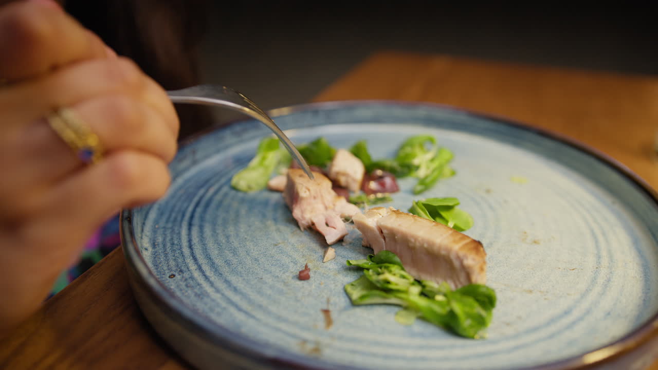 Fresh Duna Eating With The Fork At The Resort Restaurant For Dinner