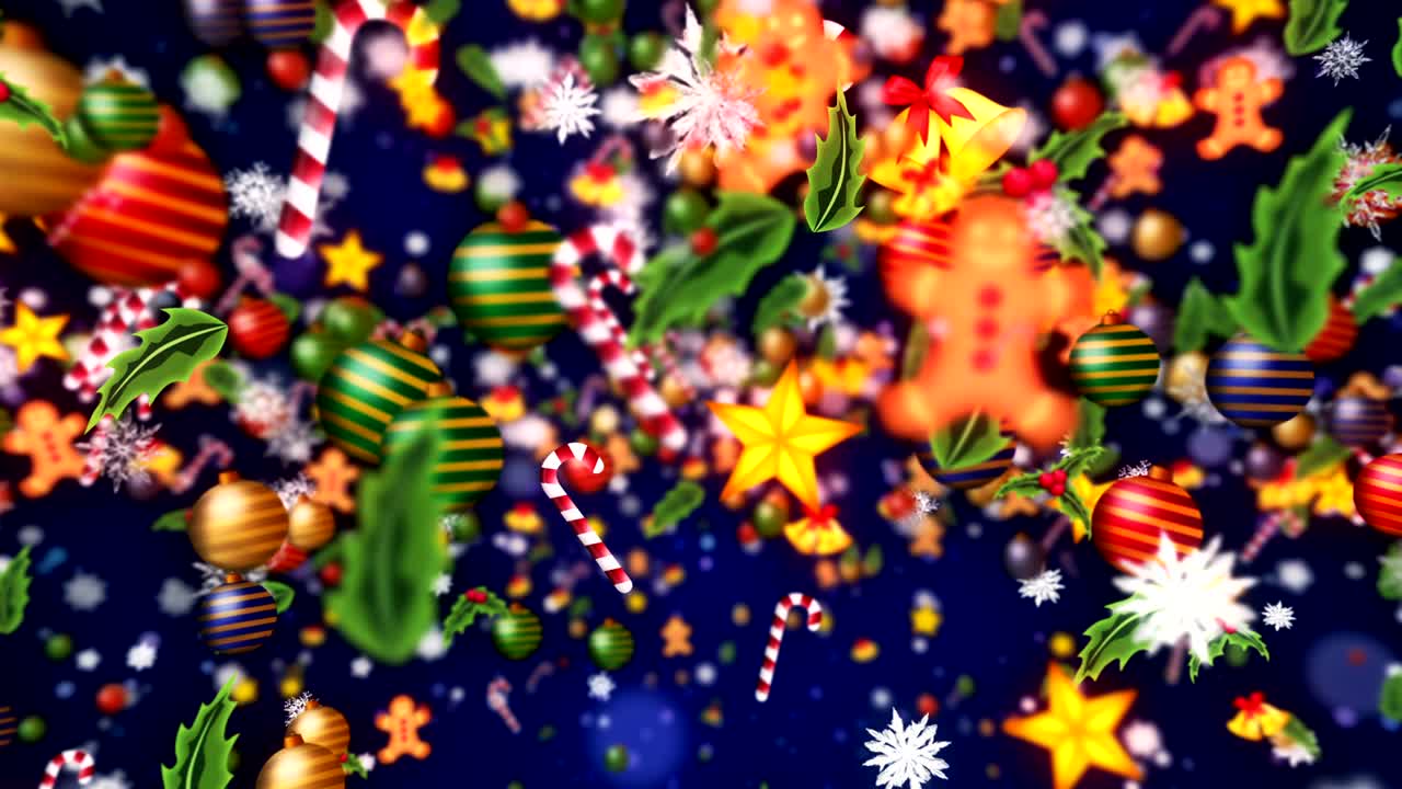 partículas de decoración navideña, fondo azul, bucle