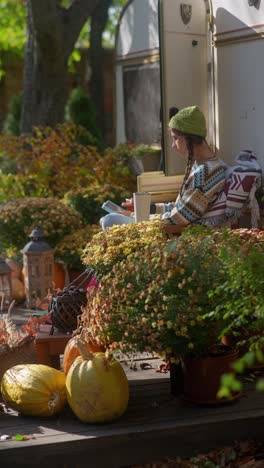 autumn relaxation by the camper