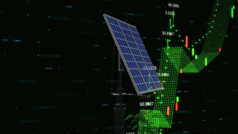 animation of financial data processing over solar panels