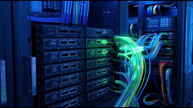 Fiber Optic Cables Connecting Servers in a Data Center