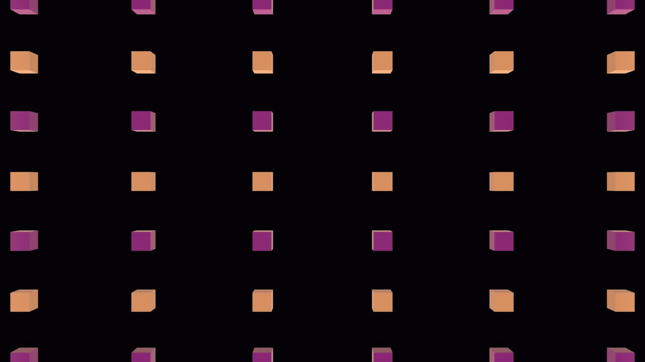 Animation of explosion over rows of pink cubes on black background