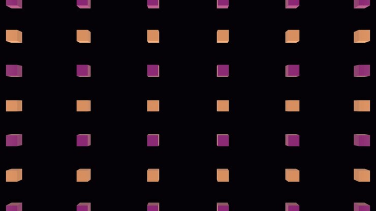 Animation of explosion over rows of pink cubes on black background