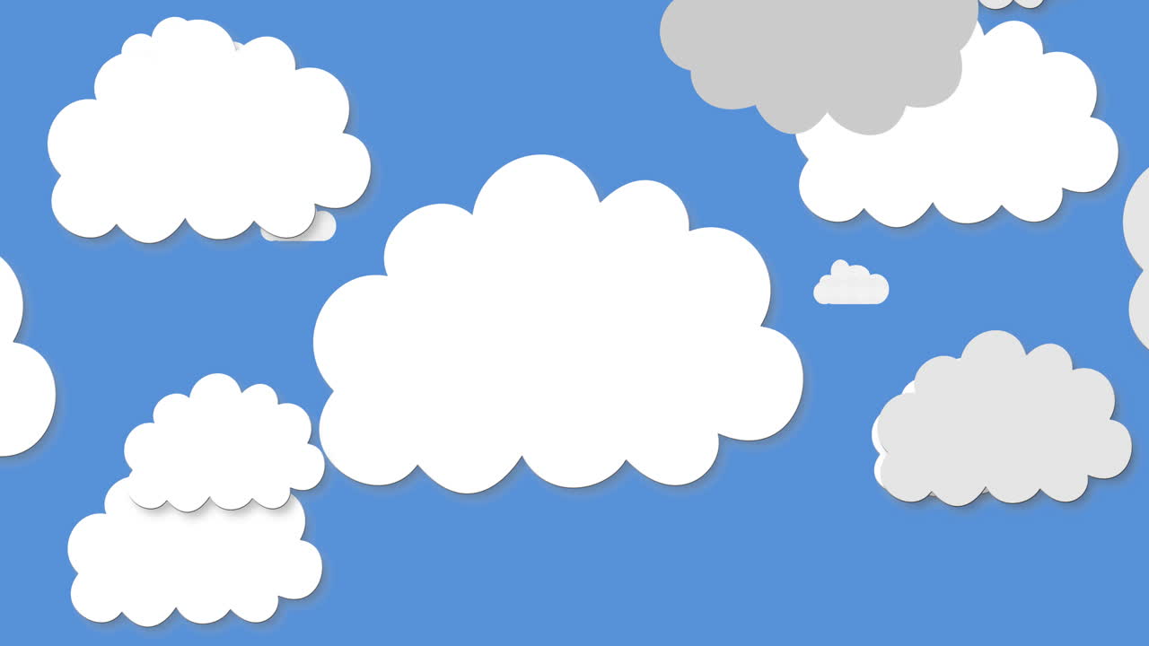 animación de recortes de nubes blancas y grises en el cielo azul en el fondo