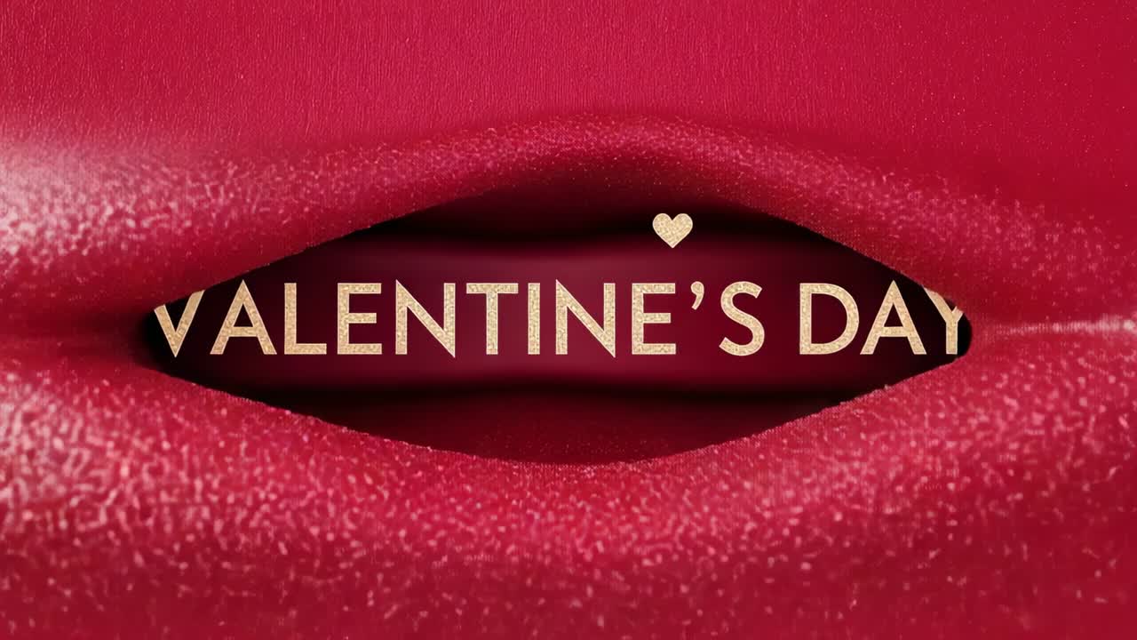 Slit appearing on warm red backdrop making surface parting, revealing gold VALENTINE'S DAY heart