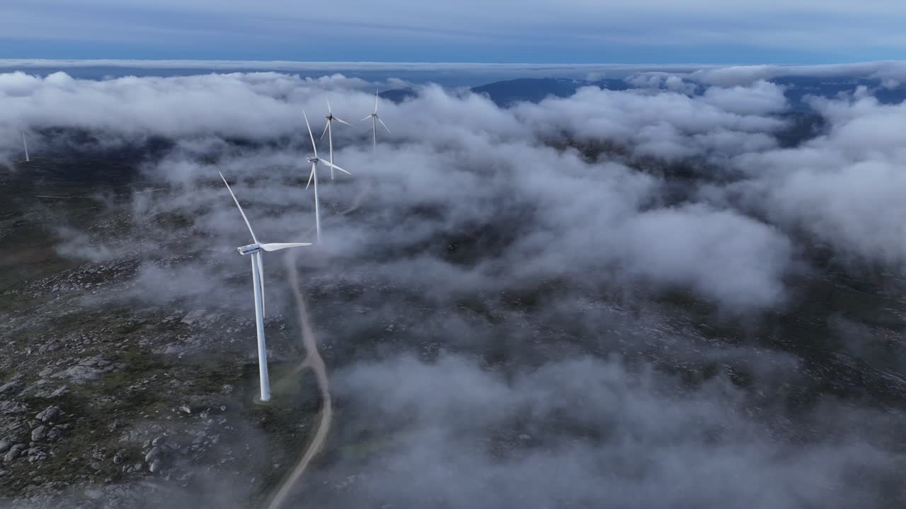 Wind turbines park on a cloudy morning