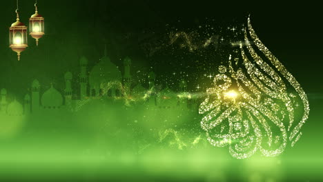 eid al adha mubarak o el festival del sacrificio para la comunidad musulmana decoraciones de fondo de clip de video en bucle con elegante diseño de partículas de texto de caligrafía arabesca
