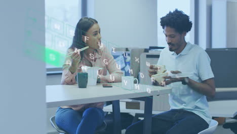 animación del procesamiento de datos financieros sobre diversas personas de negocios en la oficina