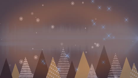 animación de nieve cayendo sobre árboles de abeto en un fondo oscuro