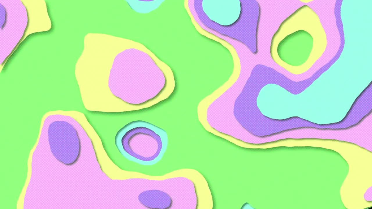animación de texto de boom y bomba de fusible sobre un fondo abstracto multicolor.