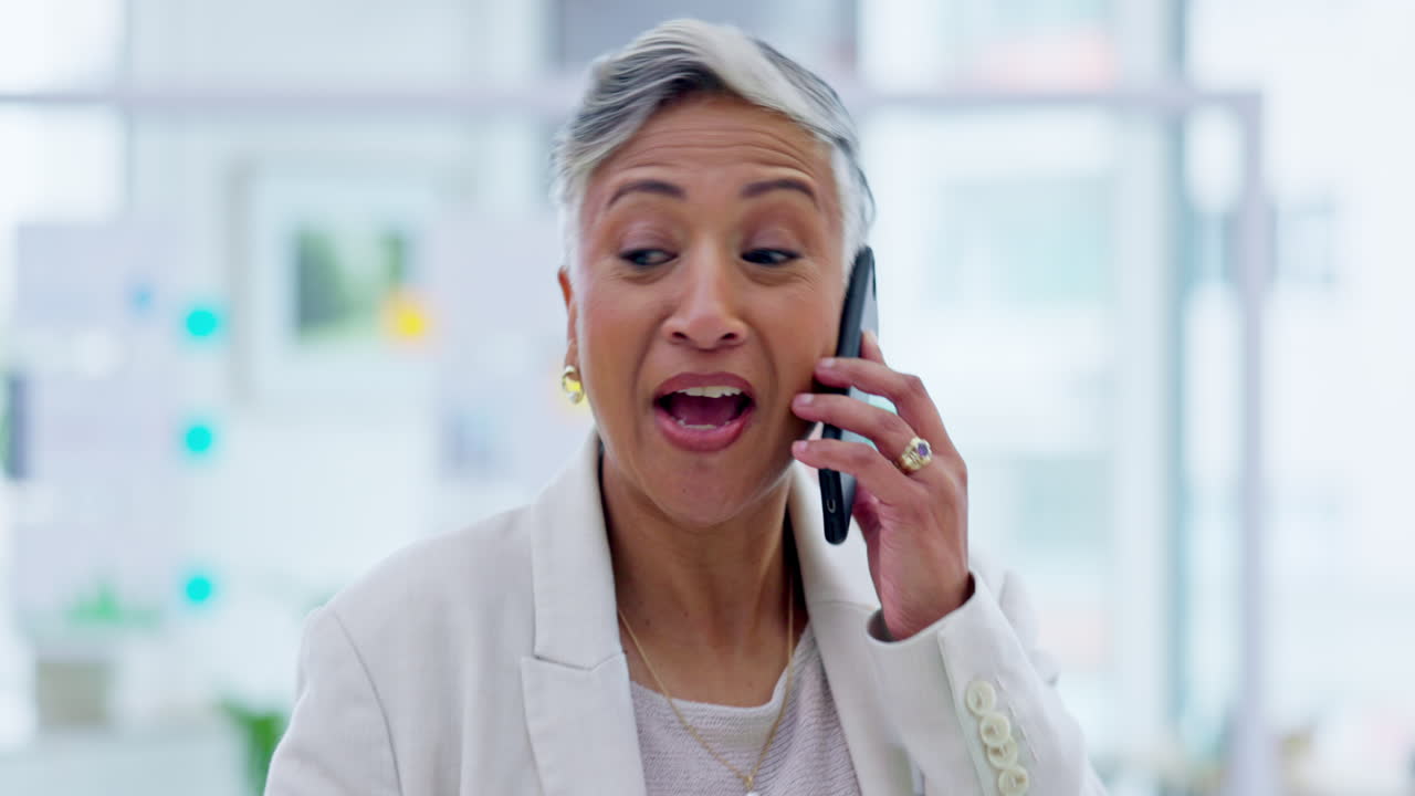 Senior woman, phone call and business conversation