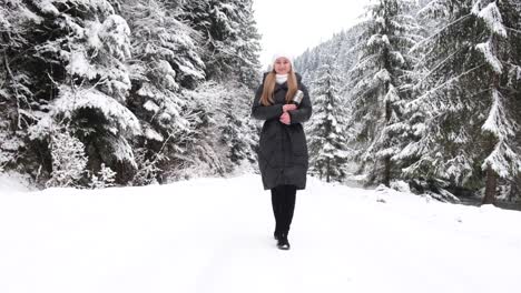 footage of goodlooking young woman walking in beautiful snowed forest with boyfriend in winter day footage of goodlooking young woman walking in beautiful snowed forest with boyfriend in winter day man giving hand and helping girl to climb couple enjoying date in nature mountains
