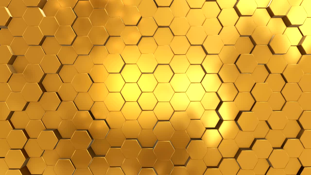 fondo de animación de bucle sin costuras abstracto hecho de hexágonos dorados brillantes
