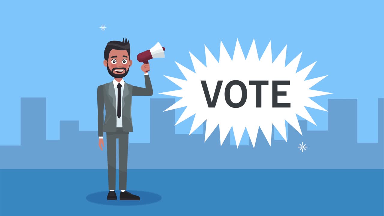 메가폰 캐릭터 애니메이션을 가진 남성 후보