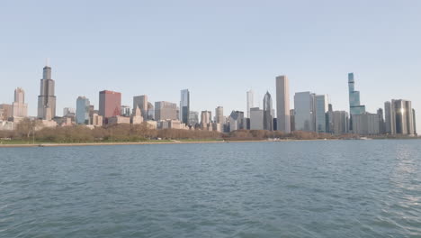 aerial view of chicago and lake michigan at sunrise