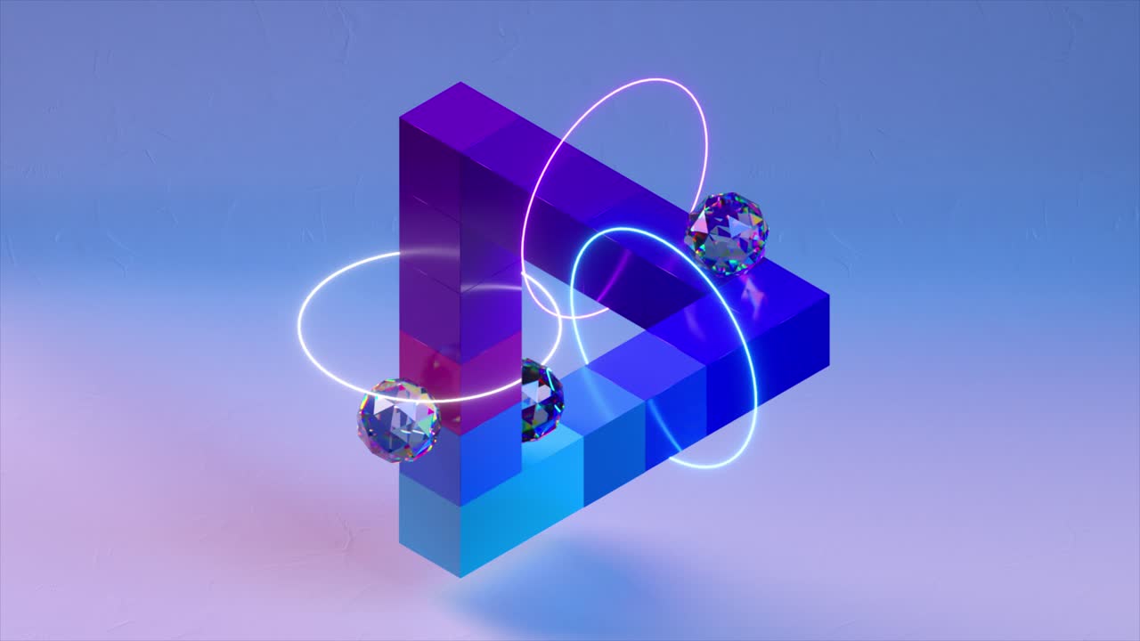 modelo 3d geométrico abstracto con luces de neón y gemas