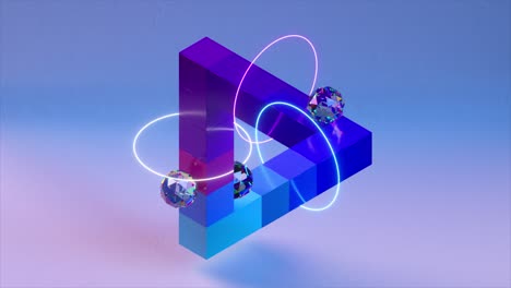 Abstract Geometric 3D Model with Neon Lights and Gems