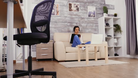 woman in slow motion talking during a video call