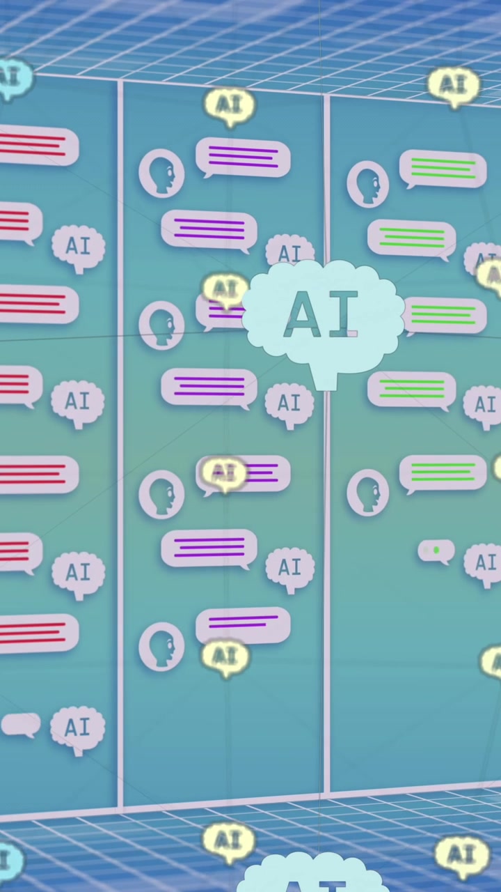 Animazione di elaborazione dati AI su sfondo di server di computer