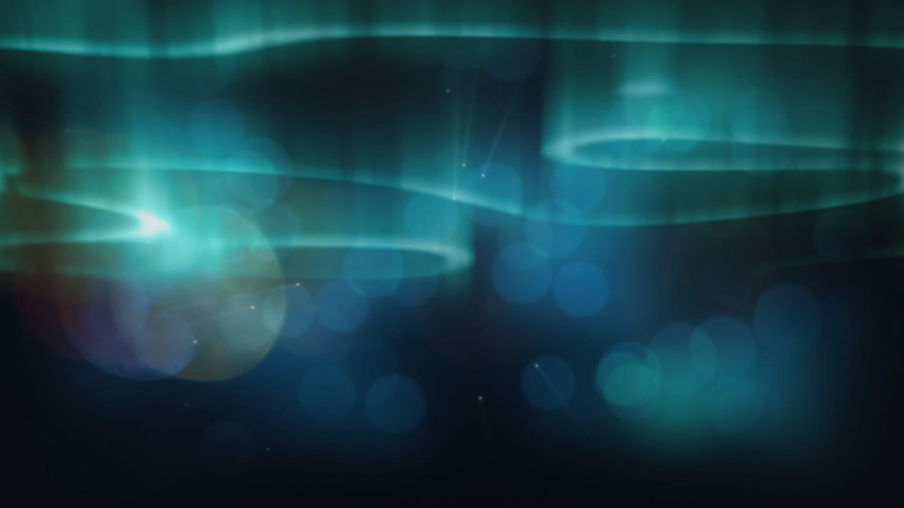 파란색 오로라 보레알리스 빛의 흔적 위에 떨어지는 여러 별의 애니메이션