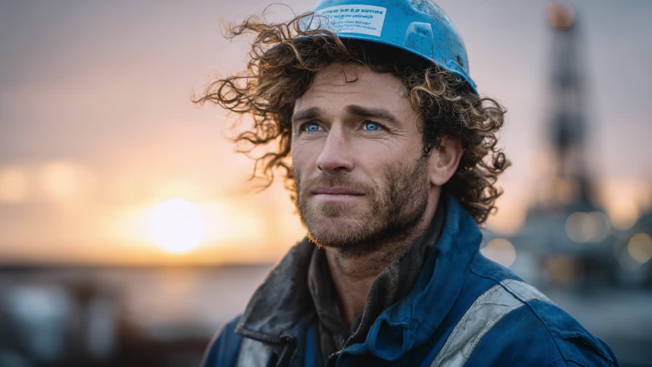 A Dedicated Worker Admires the Sunset Over the Water, Capturing the Resilience and Determination of Those Who Labor in Challenging Environments