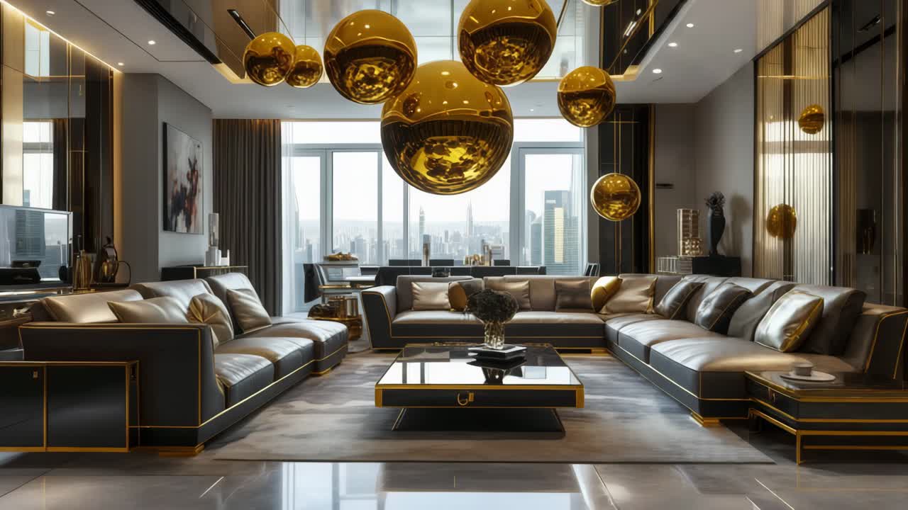 sala de estar moderna de lujo con vista a la ciudad