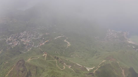 New-Taipei-City,-Taiwan---The-Famous-Teapot-Mountain-Trail-Near-At-Jiufen-With-Different-Houses-and-Trees---Beautiful-Tourist-Destination---Aerial-Shot