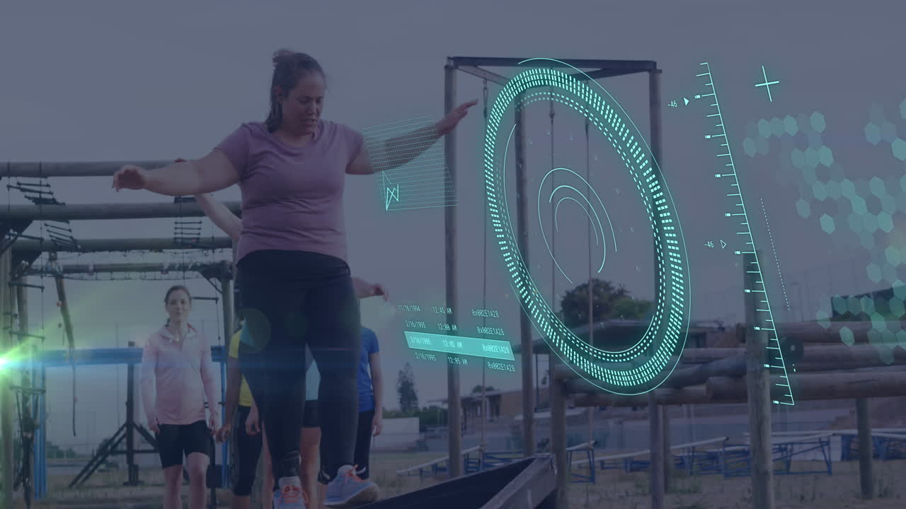 animación del procesamiento de datos sobre mujeres diversas en la carrera de obstáculos.
