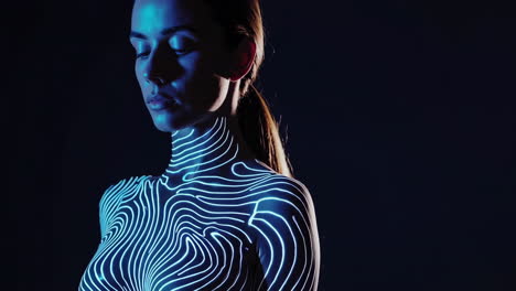 woman with topographic body art