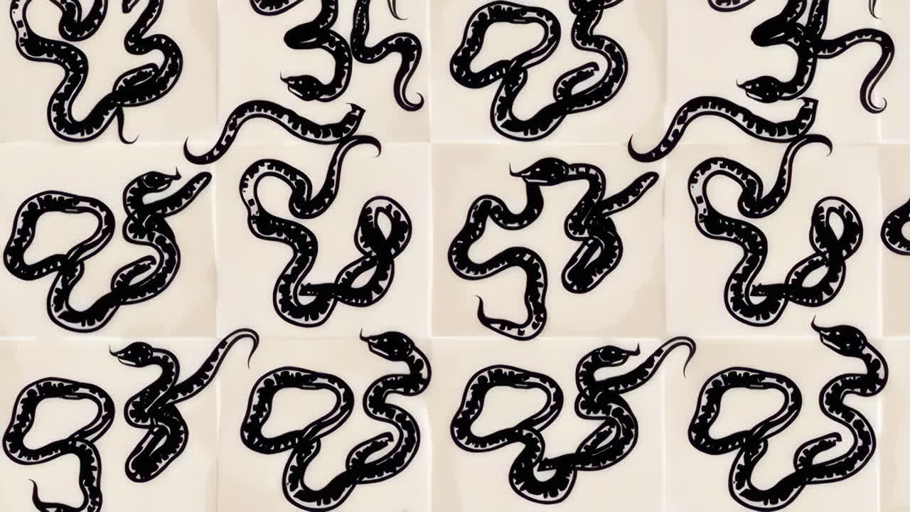 Stylized Black Snake Pattern on White Background