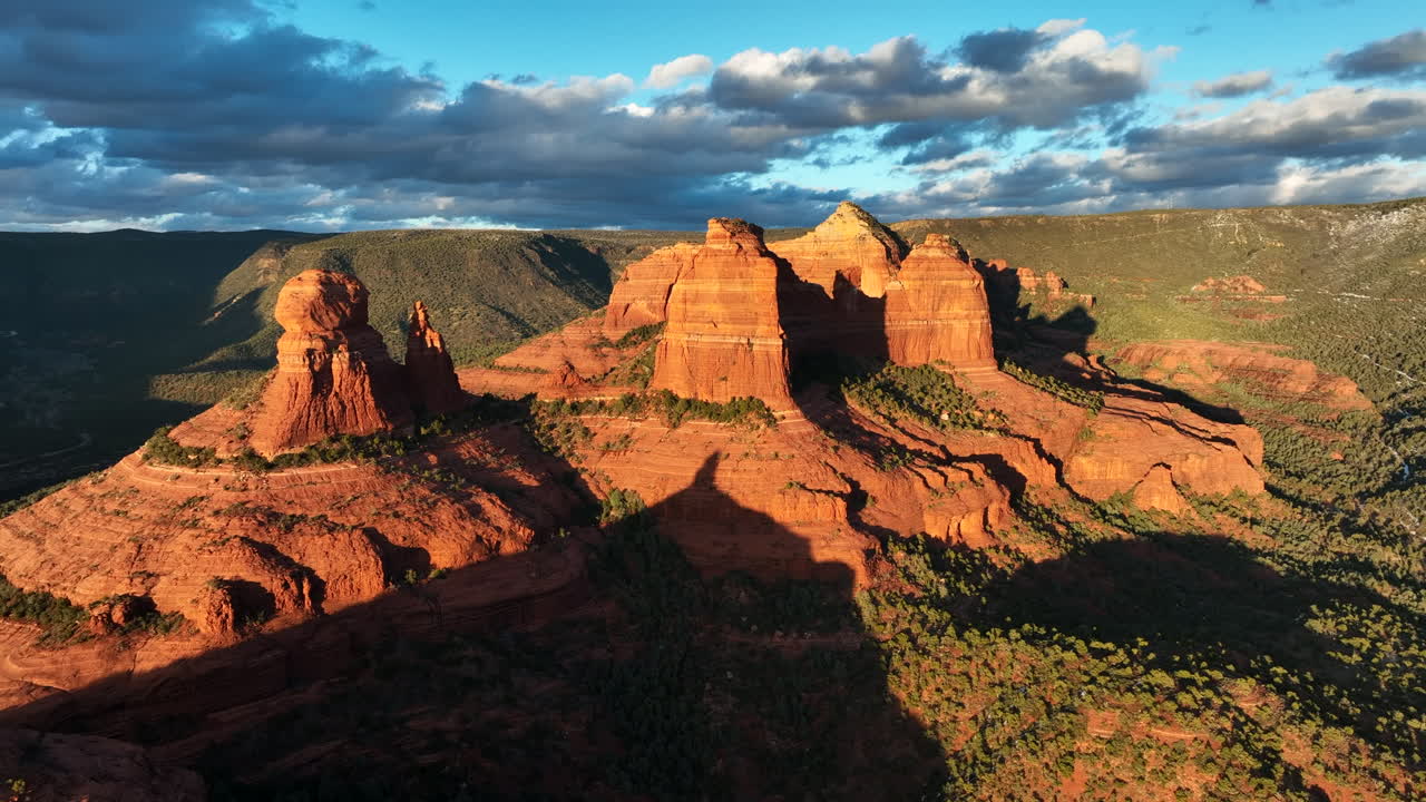 Sedona Red Rocks At Sunset In Arizona, USA - Aerial Shot
