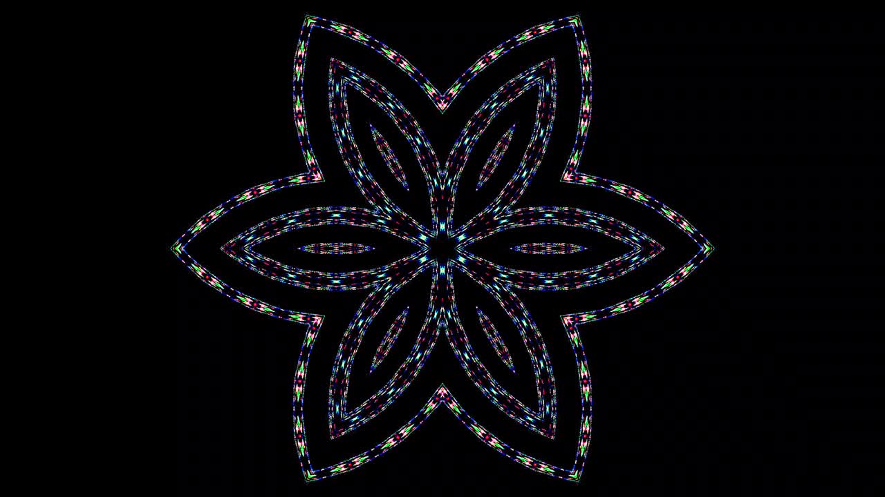 파란색 줄무 빛나는 파도 꽃 모양, 칼레도스코프 검은색 배경