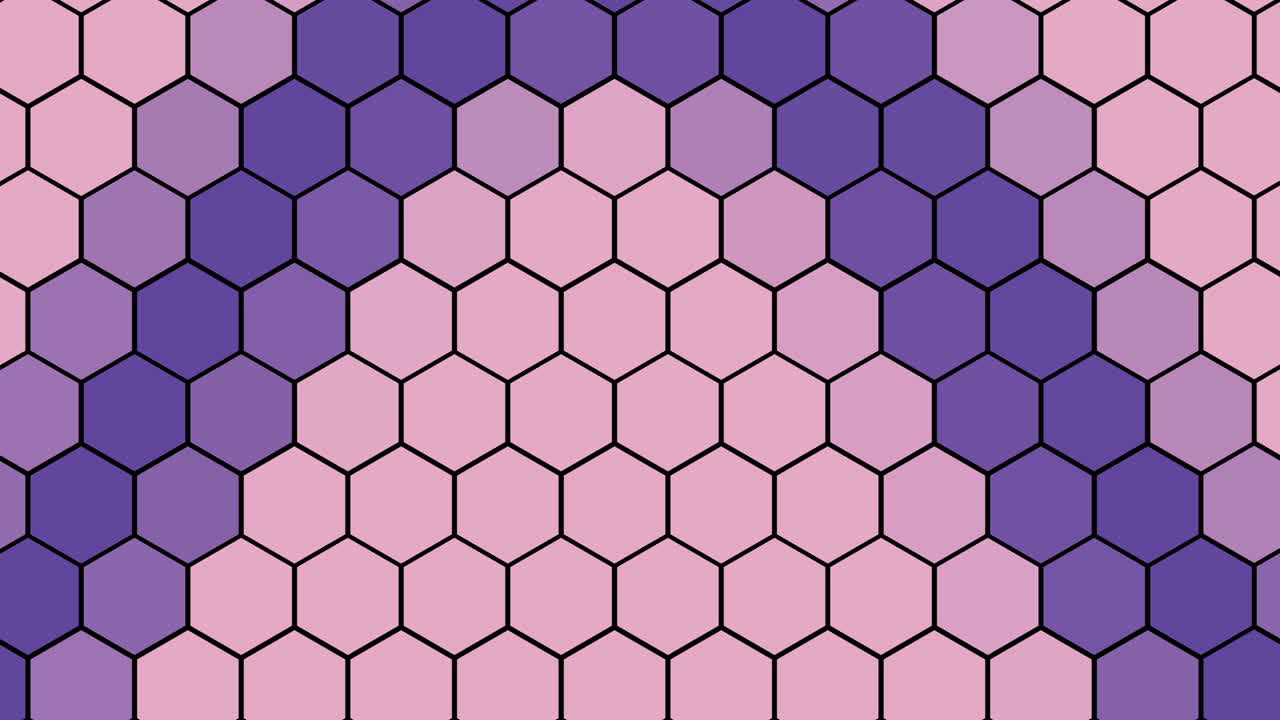 onda colorida brillante y dinámica que se mueve a lo largo de una cuadrícula hexagonal. en bucle