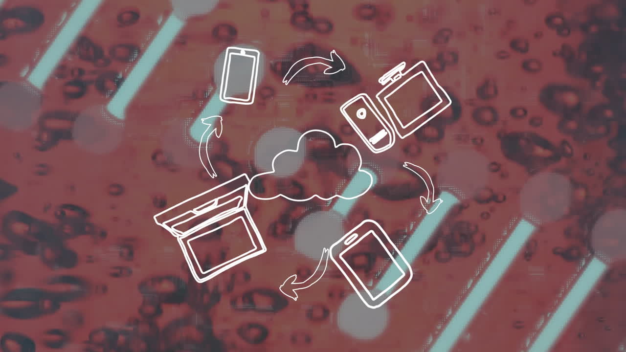 animación de iconos y cadenas de adn sobre líquido rojo