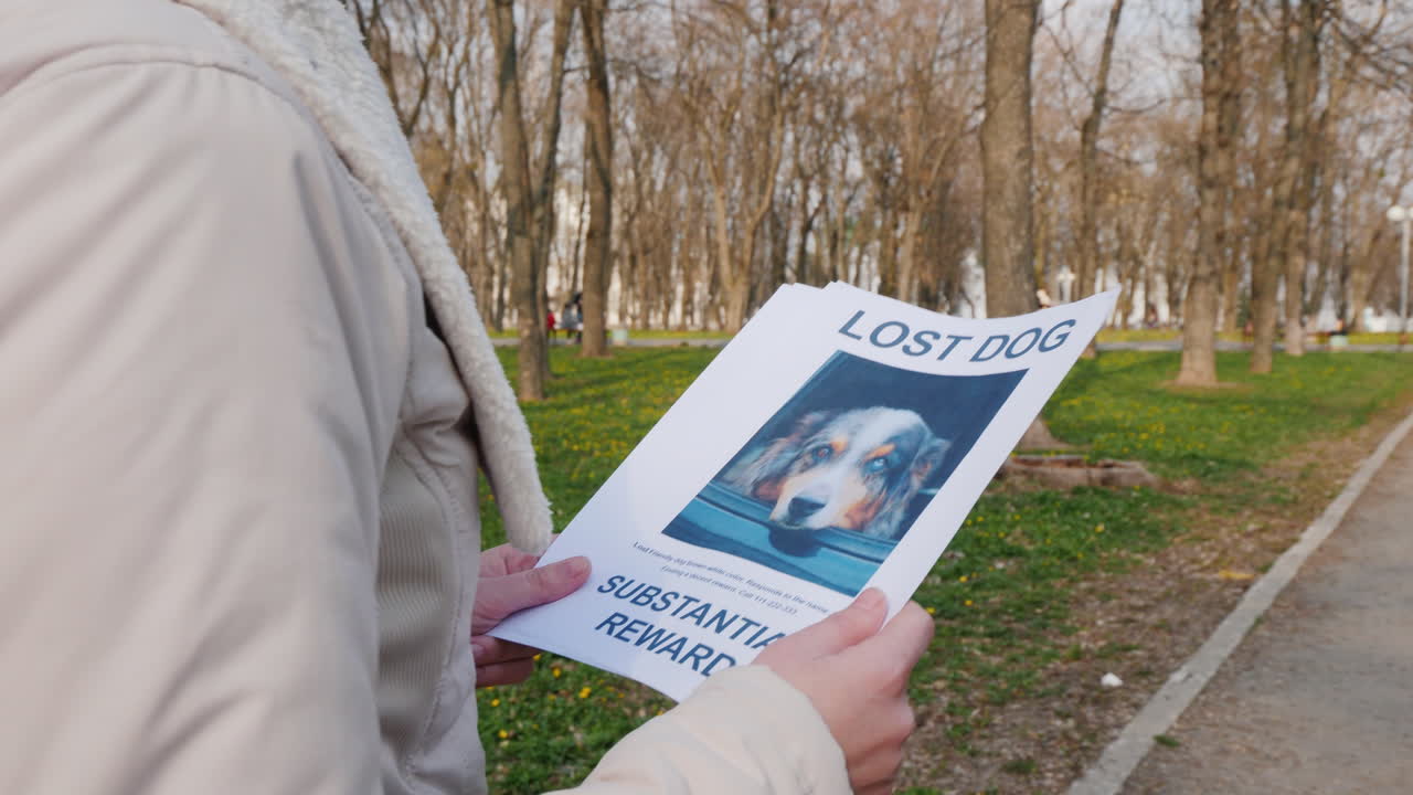 Man Goes Through The Park With A Poster Of A Dog Missing