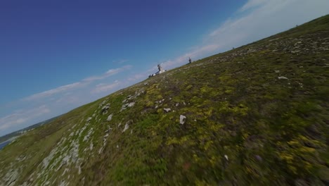 drone flyover headland of pointe du raz on the atlantic from western brittany in france. fpv