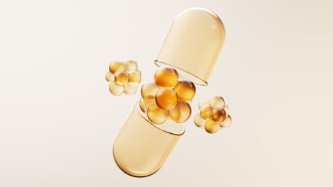 Golden medical capsule with biological concept, 3d rendering
