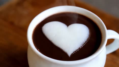 heart shaped foam art on hot chocolate