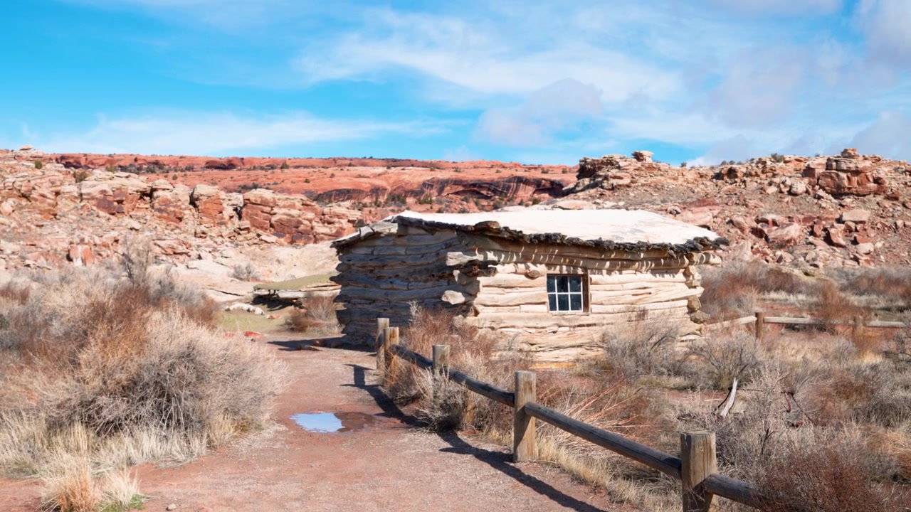 Abandoned hut house that is hundreds of years old in Arches National Park, Utah on a sunny day.