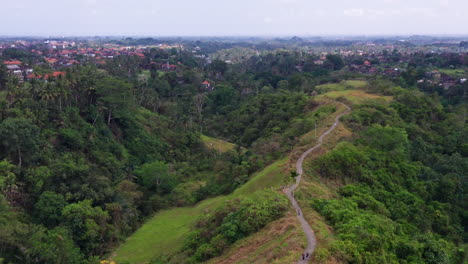 Impresionante-Toma-Aérea-Sobre-El-Sendero-Campuhan-Ridge-Walk-En-Ubud,-Bali