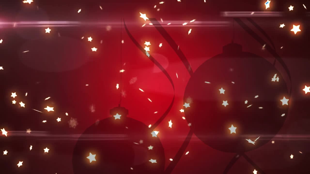 은 배경에 크리스마스 볼블 위에 별과 눈송이의 애니메이션