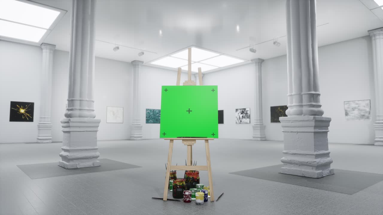아트 갤러리에서 에스텔에 빈 녹색 스크린 캔버스