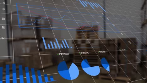 animación del procesamiento de datos estadísticos frente a un almacén vacío
