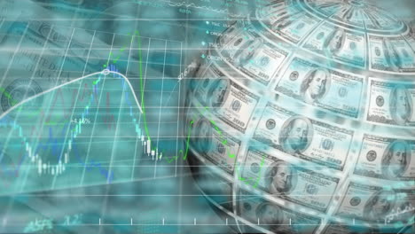 globe made of american dollars against financial data processing