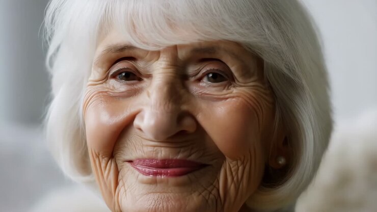 Ritratto ravvicinato di una donna anziana sorridente