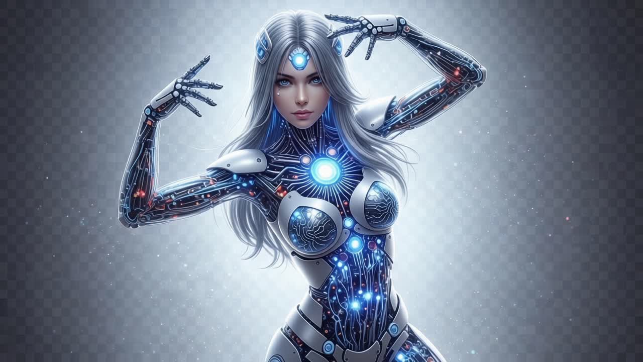 A stunning futuristic figure showcasing advanced robotics and intricate circuitry, blending beauty with technology in a mesmerizing display of innovation and artistry